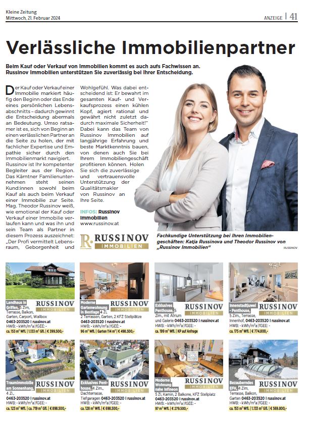 Kleine Zeitung Musterseite Homepage halbe Seite Wohnen